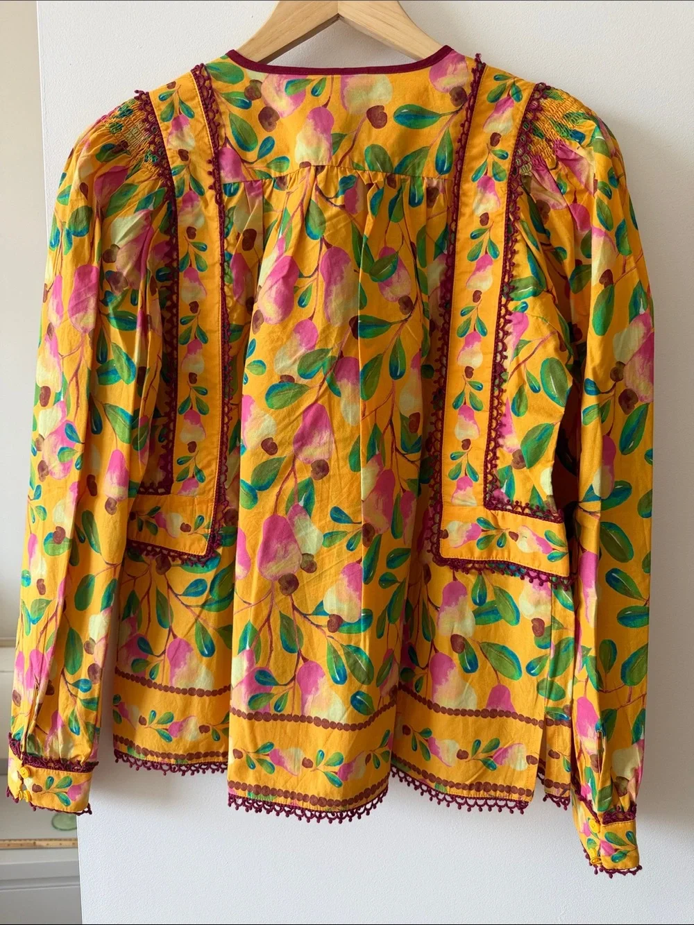 FARM Rio Yellow Floral Peasant Blouse with Pink & Green Motif - Picture 2 of 7